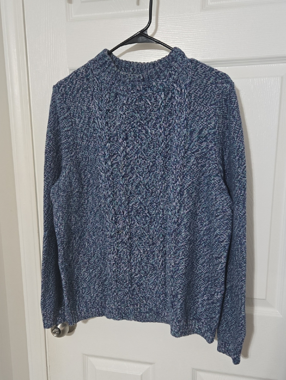 Navy Blue Marled Cable Knit Sweater